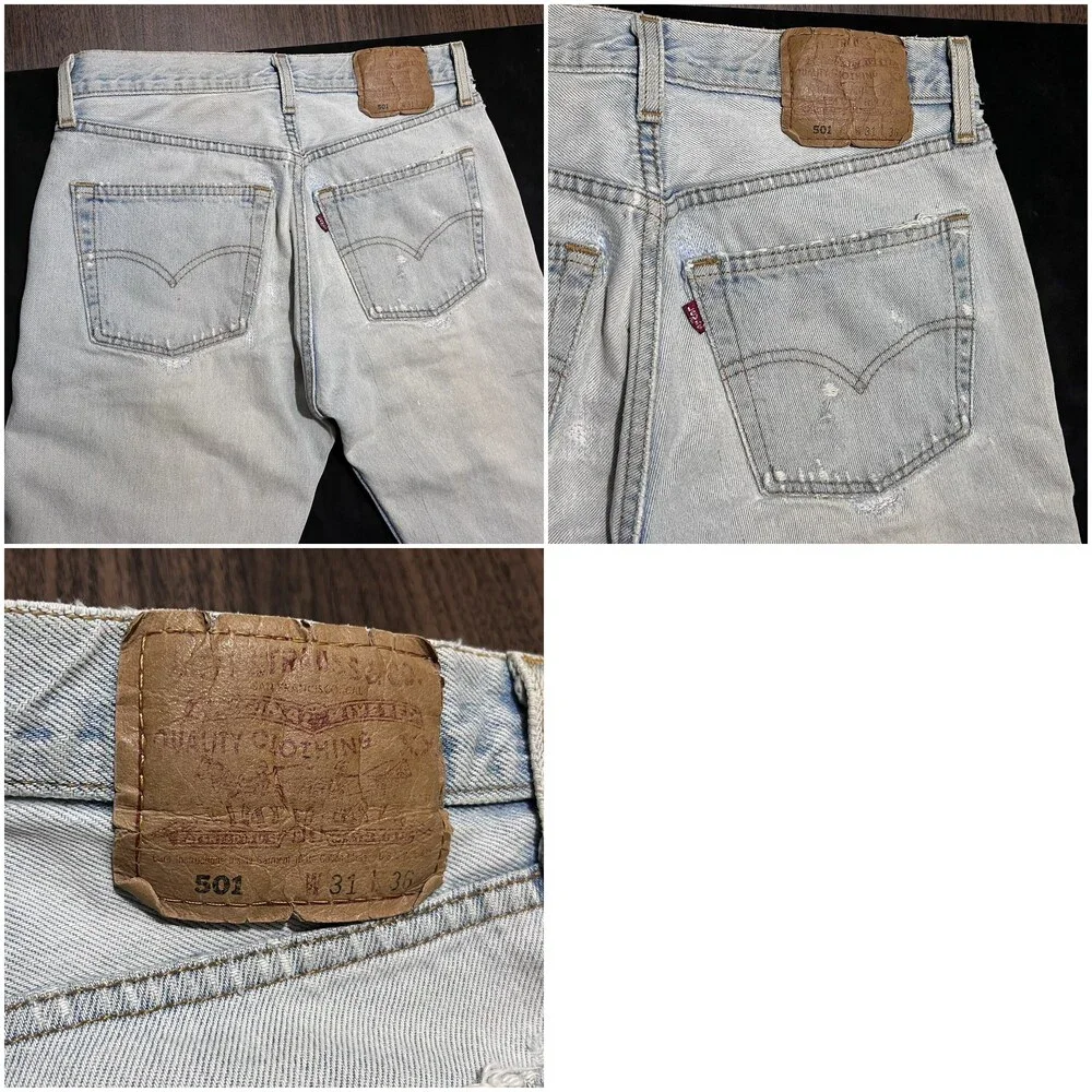 Levis 501 Jeans Sashiko Flannel Double Knee Thrash Vintage Levi USA 1990s 30x30